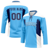 Custom Team Design Light Blue & White Colors Design Sports Hockey Jersey HK00MC082102