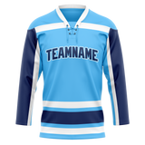 Custom Team Design Light Blue & Navy Blue Colors Design Sports Hockey Jersey HK00MC092118