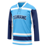 Custom Team Design Light Blue & Navy Blue Colors Design Sports Hockey Jersey HK00MC092118