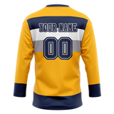 Custom Team Design Gold & Navy Blue Colors Design Sports Hockey Jersey HK00NP011318