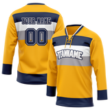 Custom Team Design Gold & Navy Blue Colors Design Sports Hockey Jersey