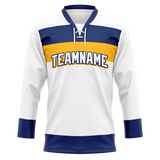 Custom Team Design White & Navy Blue Colors Design Sports Hockey Jersey HK00WJ060218