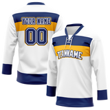 Custom Team Design White & Navy Blue Colors Design Sports Hockey Jersey HK00NP060218