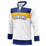 Custom Team Design White & Navy Blue Colors Design Sports Hockey Jersey HK00WJ060218