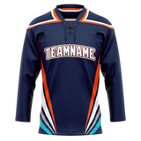 Custom Team Design Navy Blue & Orange Colors Design Sports Hockey Jersey HK00NYI011810