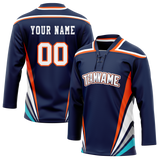 Custom Team Design Navy Blue & Orange Colors Design Sports Hockey Jersey