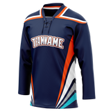 Custom Team Design Navy Blue & Orange Colors Design Sports Hockey Jersey HK00NJD011810