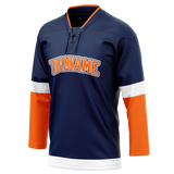 Custom Team Design Navy Blue & Orange Colors Design Sports Hockey Jersey HK00NYI041810