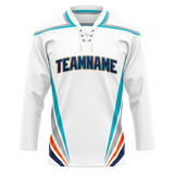 Custom Team Design White & Teal Colors Design Sports Hockey Jersey HK00NYI060217