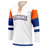 Custom Team Design White & Orange Colors Design Sports Hockey Jersey HK00NYI070210