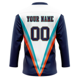 Custom Team Design White & Navy Blue Colors Design Sports Hockey Jersey HK00NYI090218