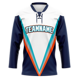 Custom Team Design White & Navy Blue Colors Design Sports Hockey Jersey HK00NYI090218