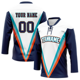 Custom Team Design White & Navy Blue Colors Design Sports Hockey Jersey