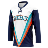 Custom Team Design White & Navy Blue Colors Design Sports Hockey Jersey HK00NYI090218