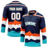 Custom Team Design Navy Blue & Orange Colors Design Sports Hockey Jersey