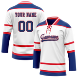 Custom Team Design White & Royal Blue Colors Design Sports Hockey Jersey