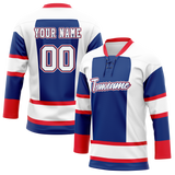 Custom Team Design White & Royal Blue Colors Design Sports Hockey Jersey