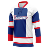 Custom Team Design White & Royal Blue Colors Design Sports Hockey Jersey HK00NYR050219