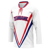 Custom Team Design White & Red Colors Design Sports Hockey Jersey HK00NYR070209