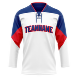 Custom Team Design White & Royal Blue Colors Design Sports Hockey Jersey HK00BB080219