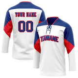 Custom Team Design White & Royal Blue Colors Design Sports Hockey Jersey