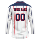 Custom Team Design White & Navy Blue Colors Design Sports Hockey Jersey HK00NYR090218