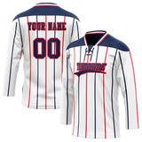 Custom Team Design White & Navy Blue Colors Design Sports Hockey Jersey