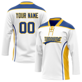 Custom Team Design White & Royal Blue Colors Design Sports Hockey Jersey