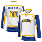 Custom Team Design White & Royal Blue Colors Design Sports Hockey Jersey