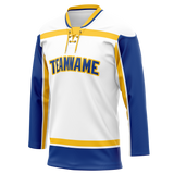 Custom Team Design White & Royal Blue Colors Design Sports Hockey Jersey HK00SB060219