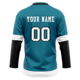 Custom Team Design Dark Aqua & Black Colors Design Sports Hockey Jersey HK00SJS011601