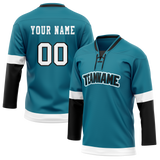 Custom Team Design Dark Aqua & Black Colors Design Sports Hockey Jersey HK00SJS011601