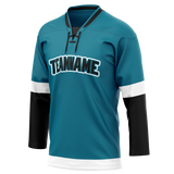 Custom Team Design Dark Aqua & Black Colors Design Sports Hockey Jersey HK00SJS011601