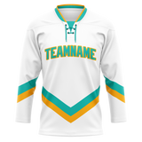 Custom Team Design White & Teal Colors Design Sports Hockey Jersey HK00WC030217