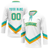 Custom Team Design White & Teal Colors Design Sports Hockey Jersey HK00WC030217