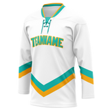 Custom Team Design White & Teal Colors Design Sports Hockey Jersey HK00WC030217