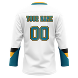 Custom Team Design White & Dark Aqua Colors Design Sports Hockey Jersey HK00SJS040216