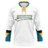 Custom Team Design White & Dark Aqua Colors Design Sports Hockey Jersey HK00WC040216