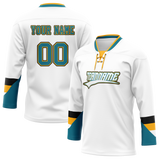 Custom Team Design White & Dark Aqua Colors Design Sports Hockey Jersey HK00SJS040216