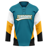 Custom Team Design Dark Aqua & White Colors Design Sports Hockey Jersey HK00WC051602