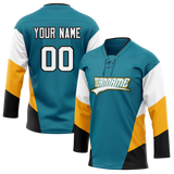 Custom Team Design Dark Aqua & White Colors Design Sports Hockey Jersey HK00SJS051602