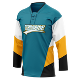 Custom Team Design Dark Aqua & White Colors Design Sports Hockey Jersey HK00SJS051602