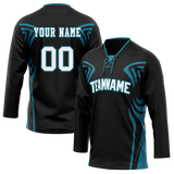 Custom Team Design Black & Dark Aqua Colors Design Sports Hockey Jersey