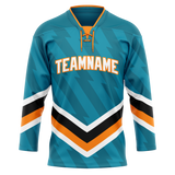 Custom Team Design Dark Aqua & Light Orange Colors Design Sports Hockey Jersey HK00SJS081611