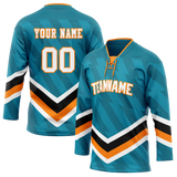 Custom Team Design Dark Aqua & Light Orange Colors Design Sports Hockey Jersey