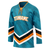Custom Team Design Dark Aqua & Light Orange Colors Design Sports Hockey Jersey HK00WC081611
