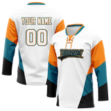 Custom Team Design White & Light Orange Colors Design Sports Hockey Jersey