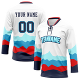 Custom Team Design White & Navy Blue Colors Design Sports Hockey Jersey