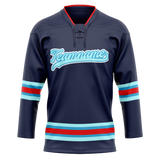 Custom Team Design Navy Blue & Teal Colors Design Sports Hockey Jersey HK00SK021817