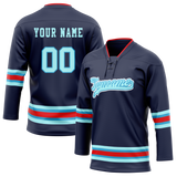 Custom Team Design Navy Blue & Teal Colors Design Sports Hockey Jersey